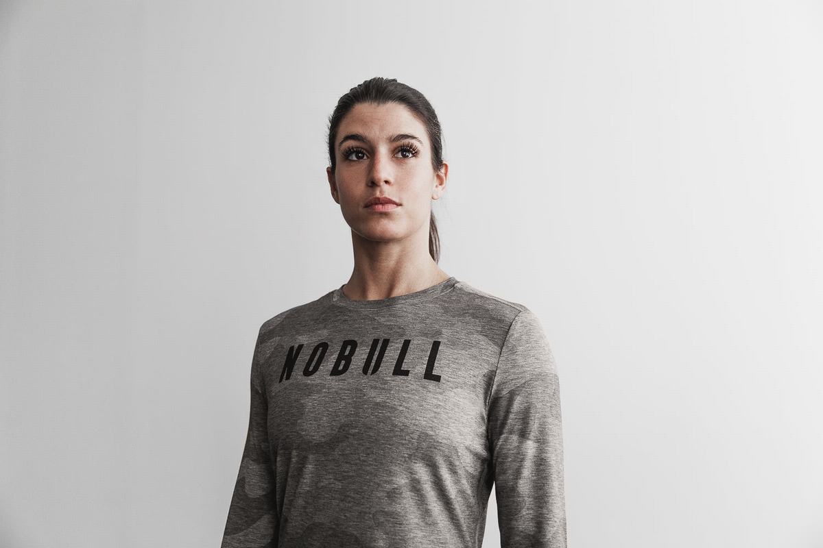 Nobull Women's Long Sleeves Grey Camo | Australia (JO5401)